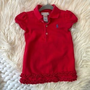 Ralph Lauren polo ruffle pullover dress with matching bloomers. Size 9 months.